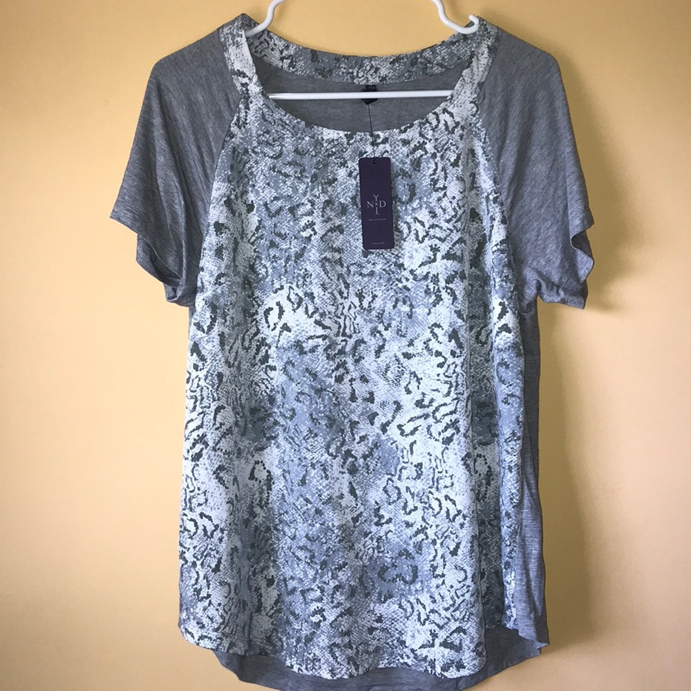 Gray/olive mixed-media short sleeve shirt